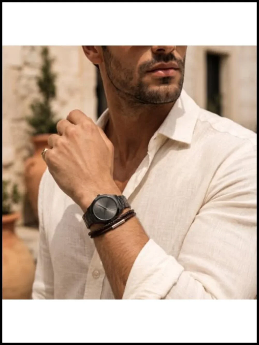 Men's 44mm Large Face Quartz Watch Stainless Steel Band Business Casual